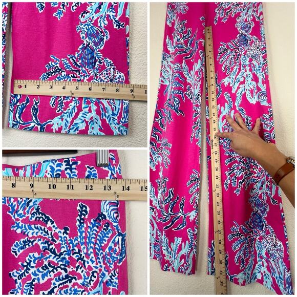 Lilly Pulitzer XS Tropical Resort Coral Print Coastal Wide Leg Pants Stretch - Picture 3 of 10
